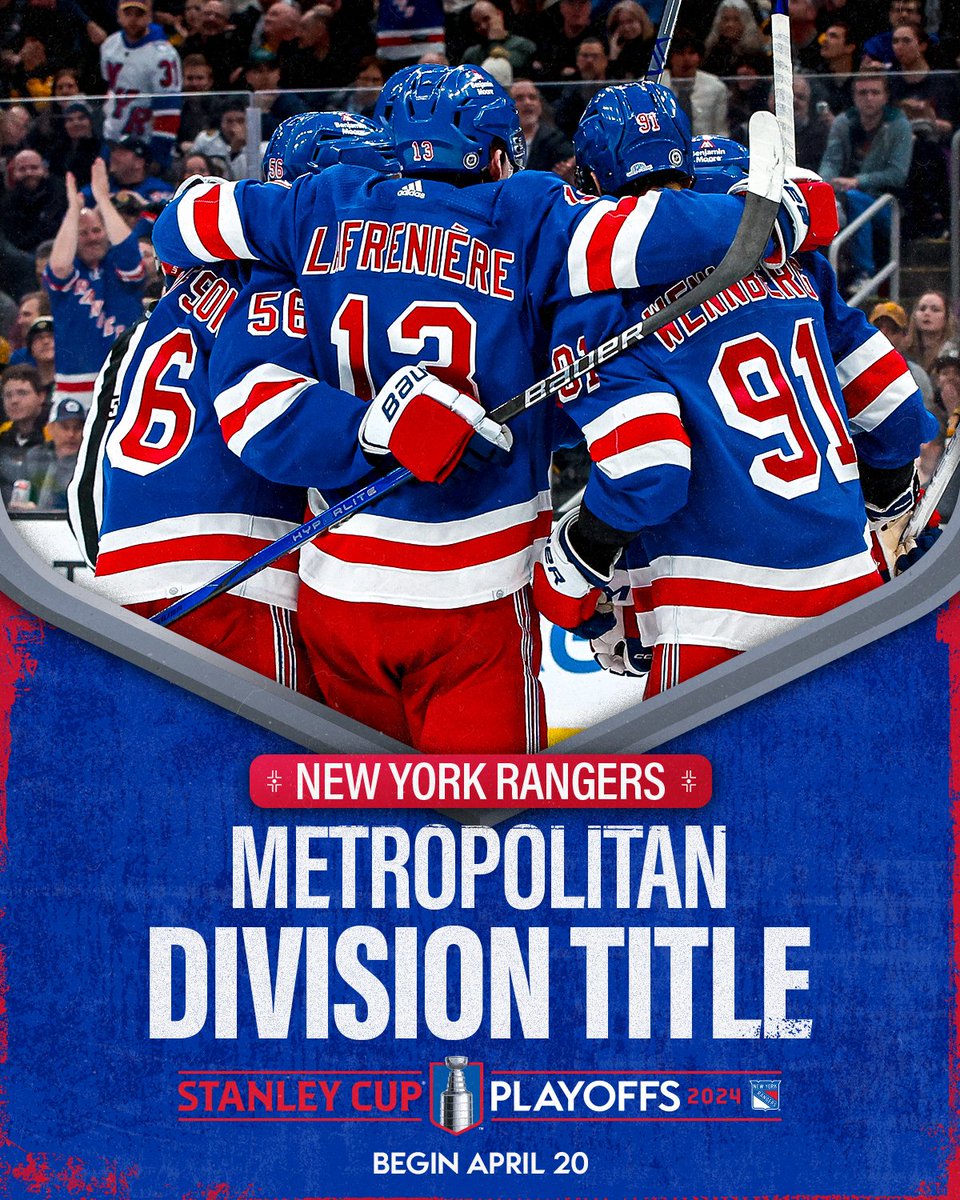 TOP OF THE METRO! 🗽 The @NYRangers have clinched the Metropolitan Division title!