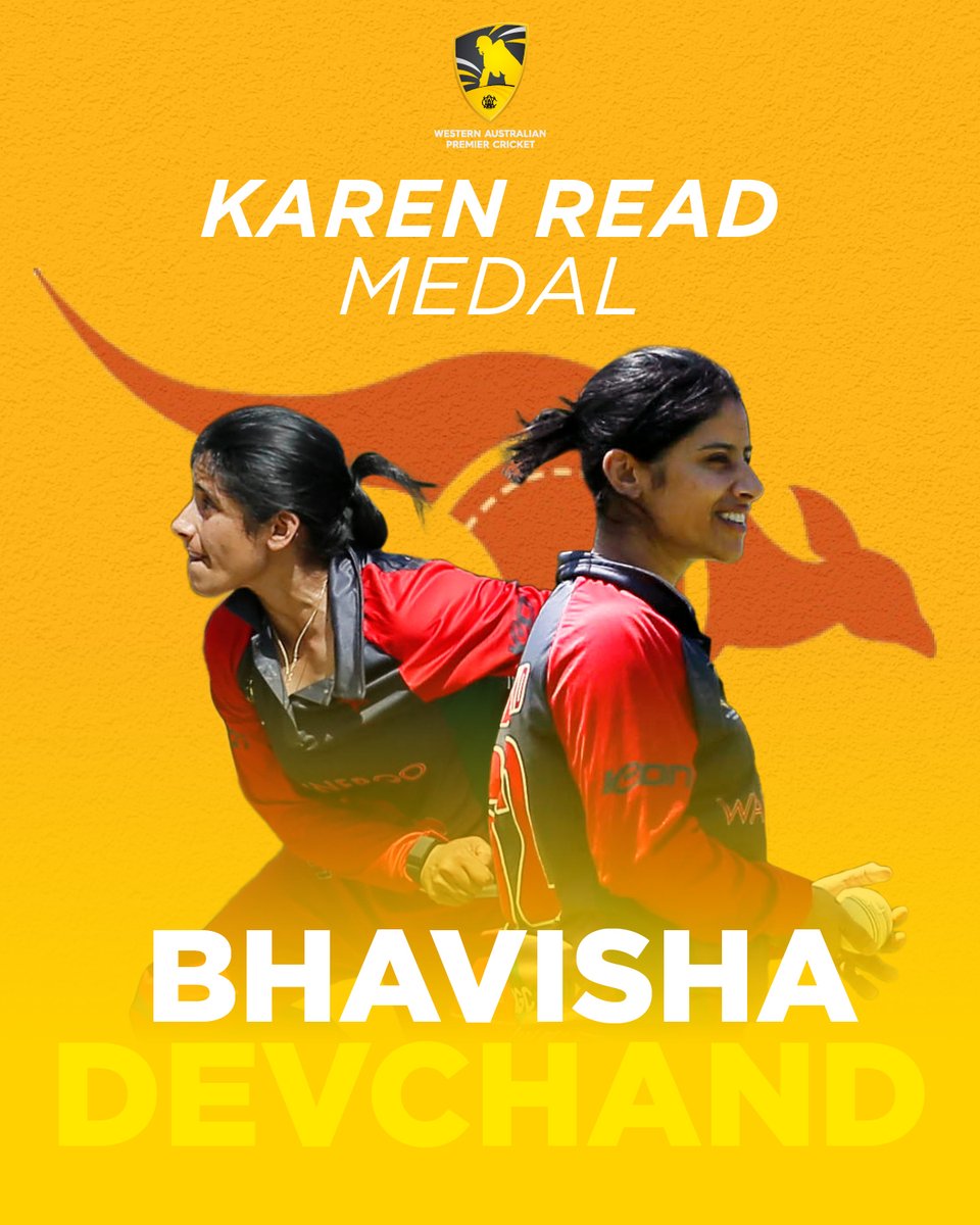 Congratulations to Wanneroo's Bhavi Devchand who claimed her maiden Karen Read Medal as the Best and Fairest in the Female A Grade competition 🎖️ Bhavi produced a brilliant allround campaign, compiling 664 runs and 17 wickets across all formats. #WESTISBEST #WAPremierCricket