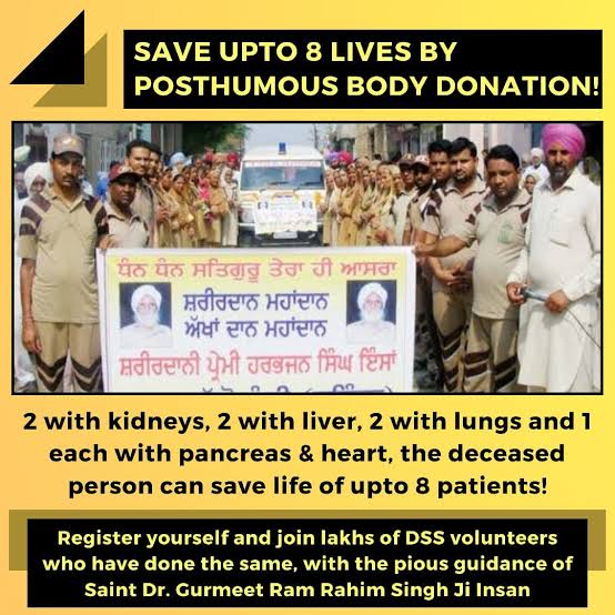 With the thought of serving the humanity after life as well, Millions of Dera Sacha Sauda volunteers have voluntary decide for Posthumousbodydonation as this will help in saving lives of many people all with the teachings of Saint Dr MSG Insan. #LiveAfterDeath