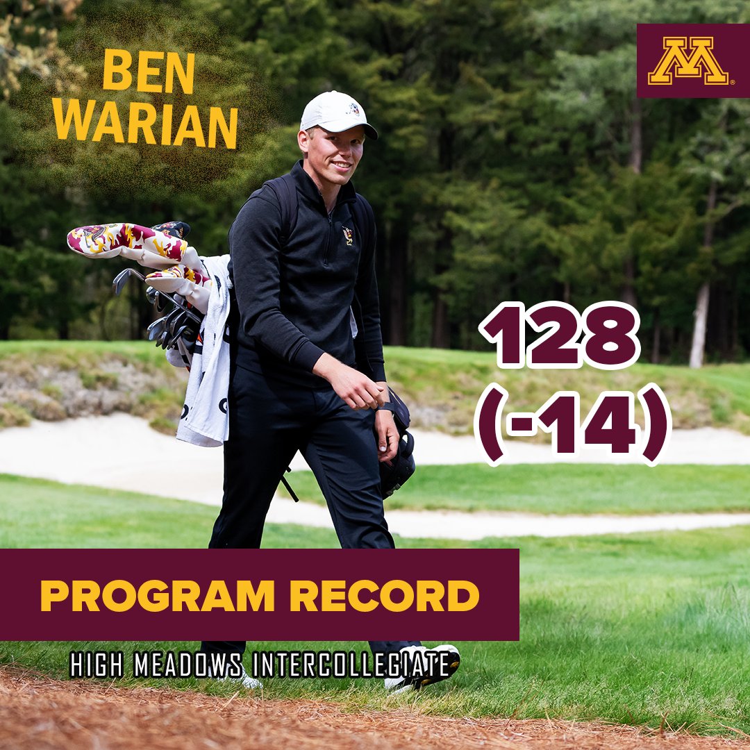 ℝ𝕖𝕔𝕠𝕣𝕕. 𝔹𝕣𝕖𝕒𝕜𝕖𝕣. Ben Warian sets the program scoring record for 36 holes, breaking Angus Flanagan's record of 132! 〽 His second round of 63 is also his personal best! #GoGophers x #SkiUMah