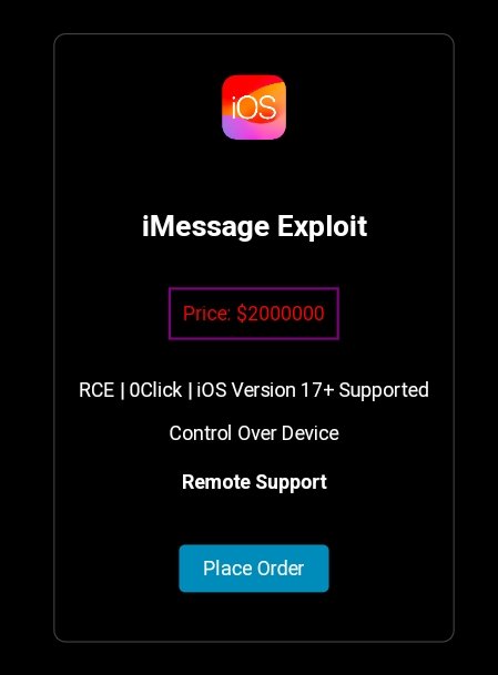 MrRajputHacker's tweet image. ☠️ iMessage #0day Exploit for sale on the Dark Web.

Unknown hackers are selling a zero-day exploit on the Dark Web for two million dollars.

ℹ️ iOS 0day Exploit Information

Attack type - 0click 
Payload - SMS 
Control over Device 
Supports iOS 17+

#darkweb #CyberSecurity