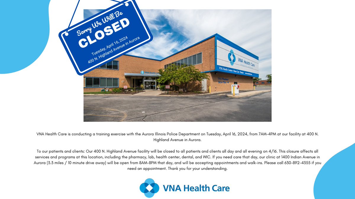 VNAHealthCare's tweet image. To our Aurora neighbors: This is only a training exercise and there is no need to call 911 or VNA.

#VNAHealthCare #TrainingExercise