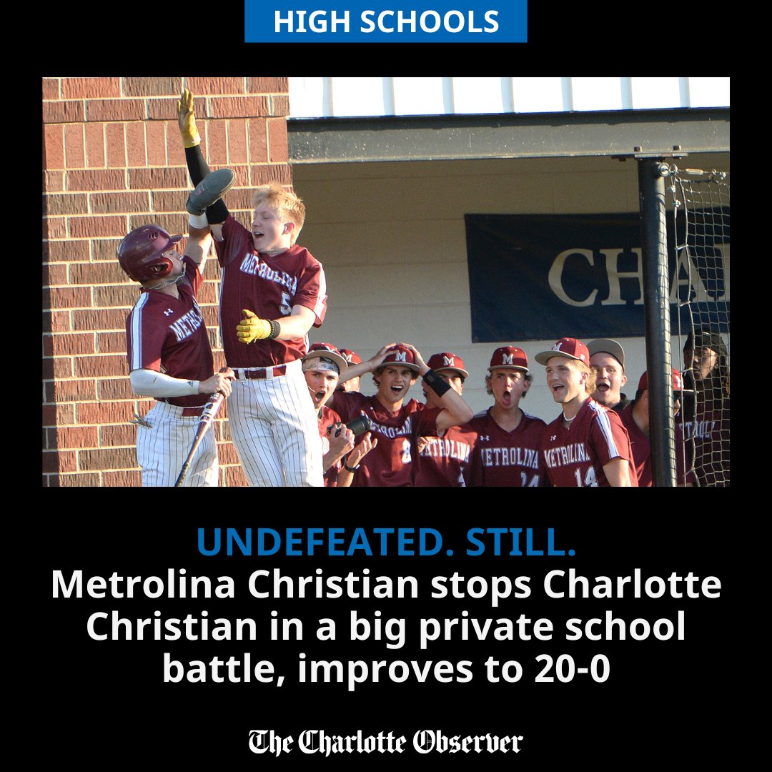 Metrolina Christian improved to 20-0 after beating rival Charlotte Christian in a private school baseball showdown Monday ✍️ @shane_connuck 📸 John Simmons Tap here: charlotteobserver.com/sports/high-sc…
