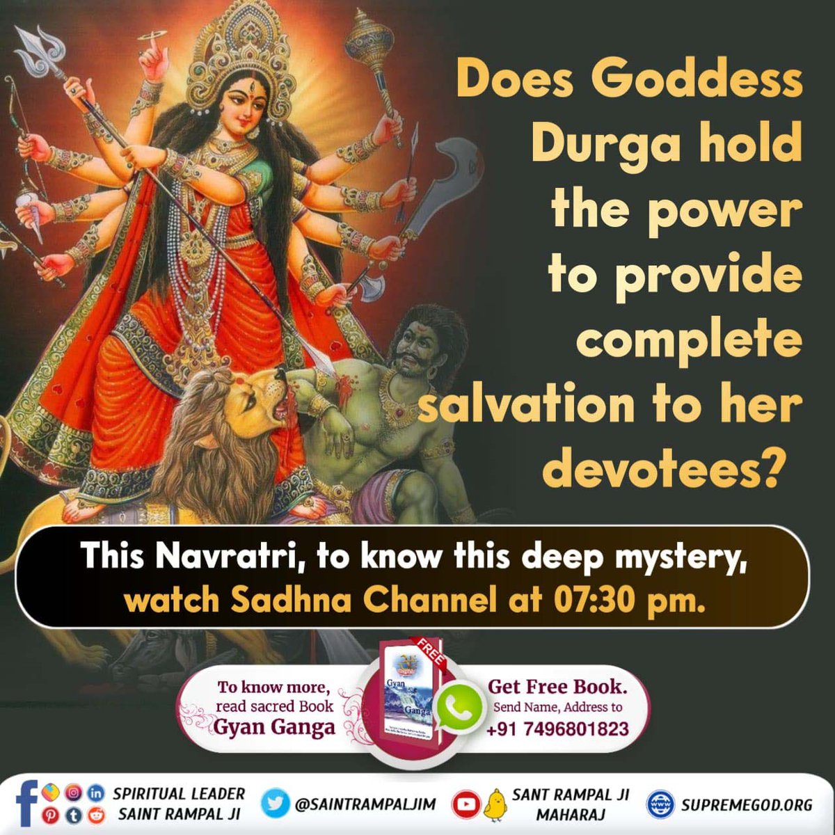#देवी_मां_को_ऐसे_करें_प्रसन्न During Navratri,there is a tradition to worship nine forms of deity Durga for nine days.This practice is arbitrary. As Devi Durga is not the Supreme God.She also takes birth and dies. Read Gyan Ganga Download our Official App'Sant Rampal Ji Maharaj'