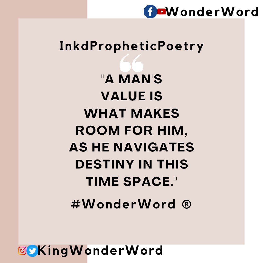 kingwonderword's tweet photo. Man was made to dominate and to rule the earth, naturally every man(generically) has a space Destined for him to rule. But this space is enhanced by their value,  hence scripture says a man gift(value) will make room for him. 
#MadeToRule
#WonderWord https://t.co/2Y6zcy1aUg