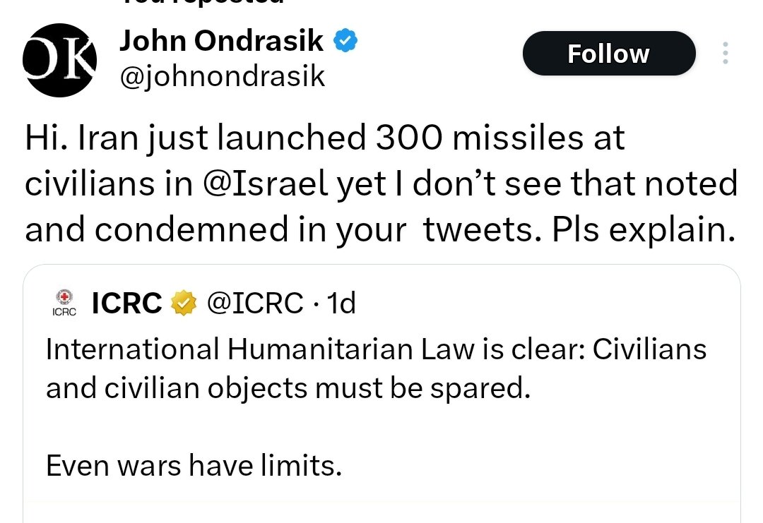 .@ICRC has not yet responded to @johnondrasik 's request 24 hours later. Could it possibly be that when it comes to wars on Jews @ICRC doesn't think that wars have limits?