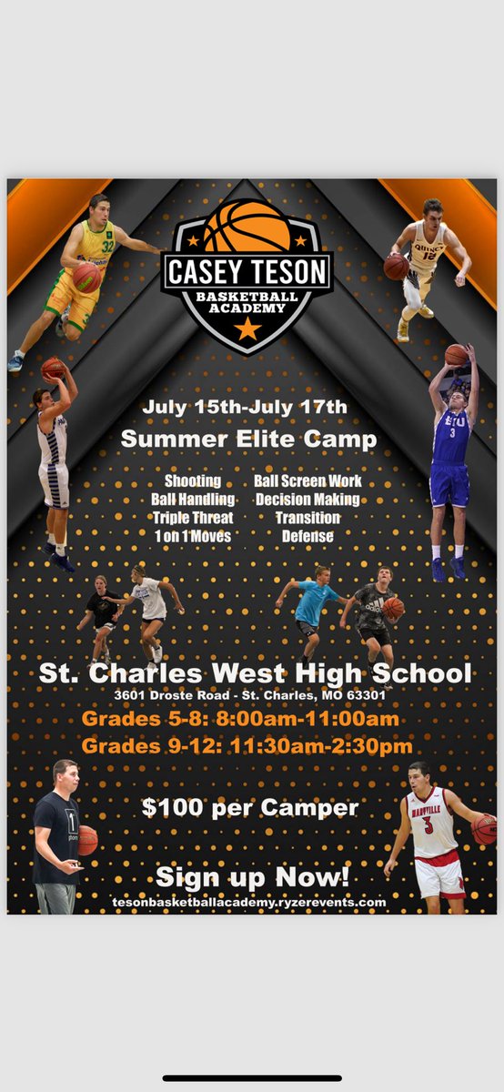 teechamp10's tweet image. Super excited to help put on the first @CaseyTeson Basketball camp this July! Sign up through the link below.

We will see you in July!

tesonbasketballacademy.ryzerevents.com