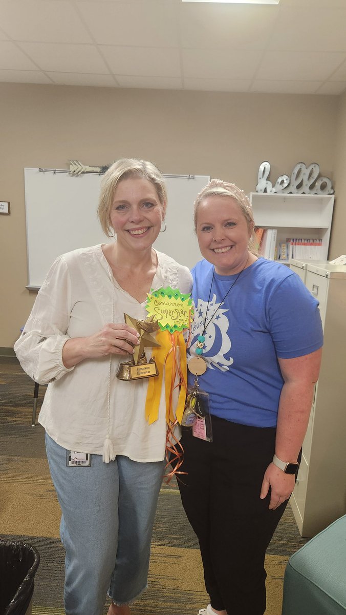CimarronElem's tweet photo. Congratulations to Ms. Shanna Stout, this weekβs Cimarron SuperStar Staff Member! Ms. Stout was nominated by Ms. Notes, and will hold the SuperStar trophy π this week! ππππππ
#cecheetahs #itsalwayssunnyand70atcimarron #readyforthenextphase #newmoonisrising https://t.co/YZeyLmZCXH