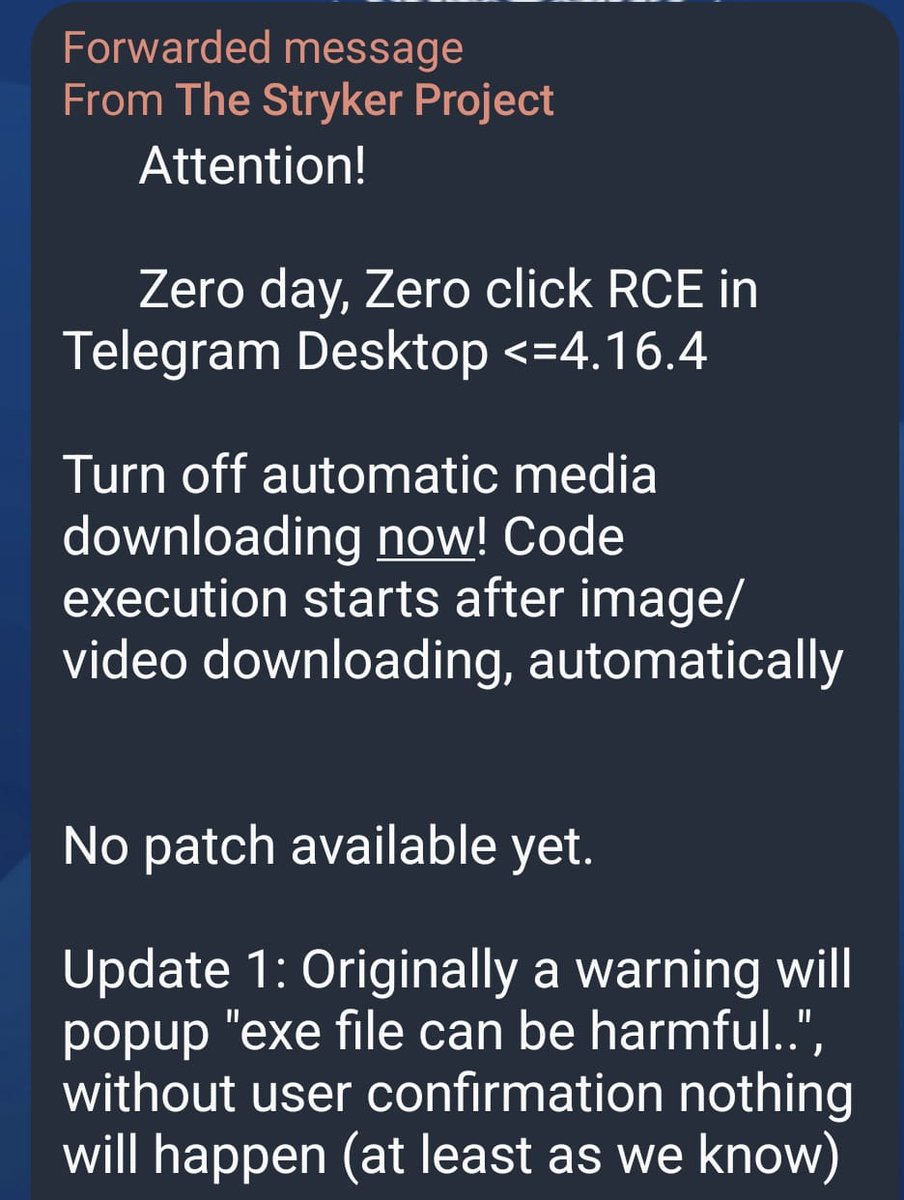 blockfence_io's tweet photo. 🚨0day & zero-click potential exploits on Telegram and iMessage 🚨
Last week, an exploit for Telegram was published that allowed RCE (Remote Code Execution) on the attacked device simply by sending it a message with a malicious attachment. It is called a zero-click attack because it does not require the user to do anything (not even a click); just by receiving the message, they will become infected. After infecting the device, they steal private keys, passwords, cookies with logged sessions, etc.
The vulnerability in Telegram affected its desktop version, which has already been patched (fixed).
Today, TrustWallet announced a similar potential exploit for Apple's iMessage (which has not yet been verified to be real).
In both cases, these exploits take advantage of the files that auto-download and execute malicious code when the thumbnail of this downloaded image is generated on our device.
How can we avoid these exploits and potential future exploits in both Telegram, WhatsApp, and iMessage? (nothing reported on WhatsApp yet, but we can be proactive)
👇