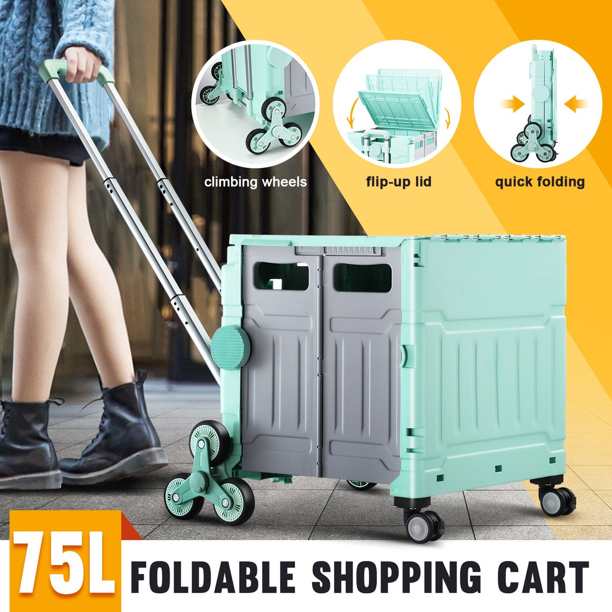 Foldable Shopping Cart Trolley Grocer Rolling Utility Luggage Bag Market Travel Shop Moving Stair Climbing Wheels 75L bit.ly/3qhp7Vf #shoppingcart #trolley #grocery #utility #luggage #shop #market