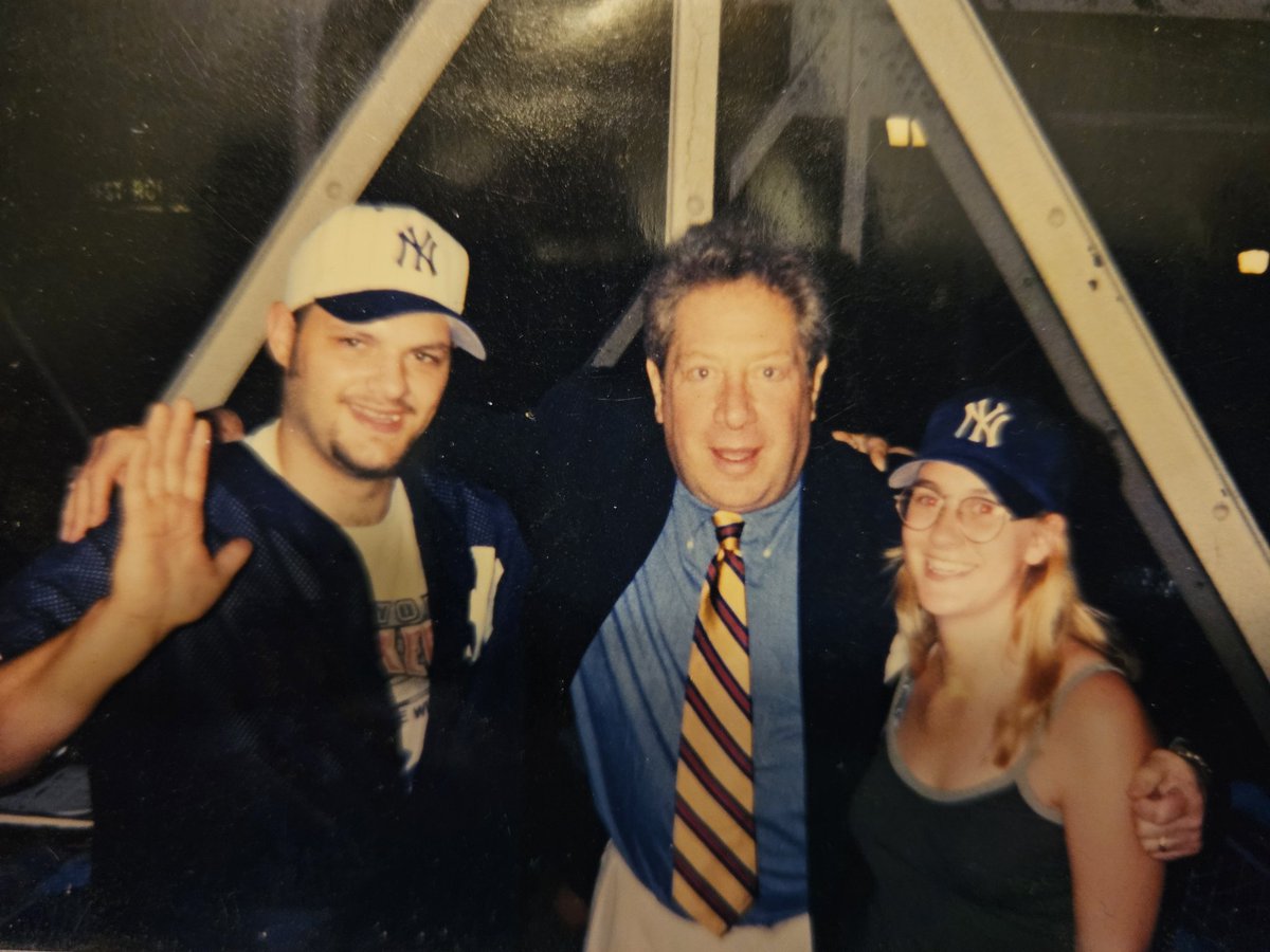 RayRiesdorphJr's tweet photo. Growing up listening to Yankees games on WABC-AM 770 helped fuel my desire to want to work in this business.  Happy retirement, John!  Thanks for taking a quick moment to pose for this pic in '99 at old Tiger Stadium with Mindy Anderson-Riesdorph. https://t.co/jvwI9ace2c