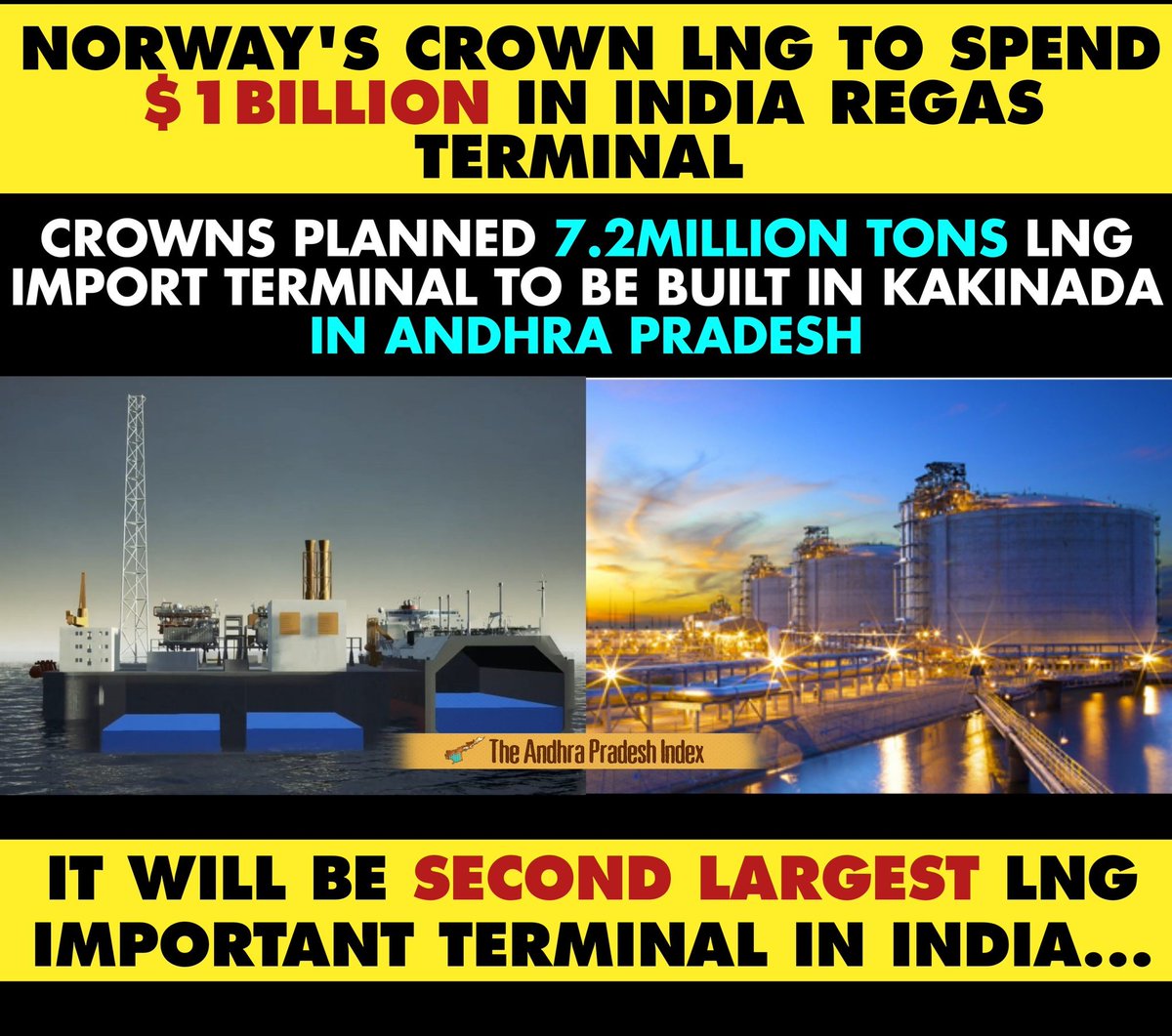 ♦️Norway's Crown LNG Now in Kakinada.  • By 2028 it Will Start The Operations  

#TheAPIndex