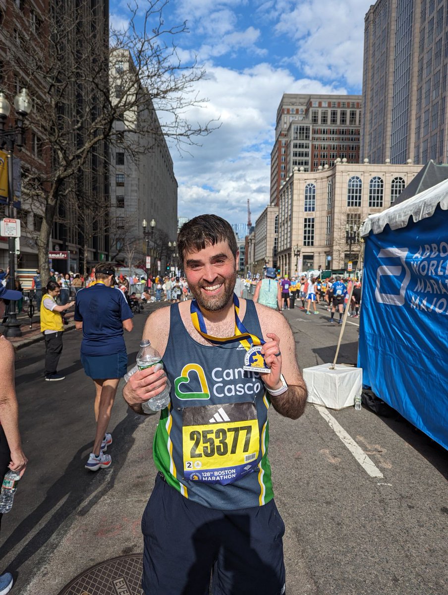 Proud of our son Jeremy @aboltoflightnin for completing the Boston Marathon to raise money for Camp Casco. Supporting childhood cancer survivors.@SamSchilit @LaurenceTobias1