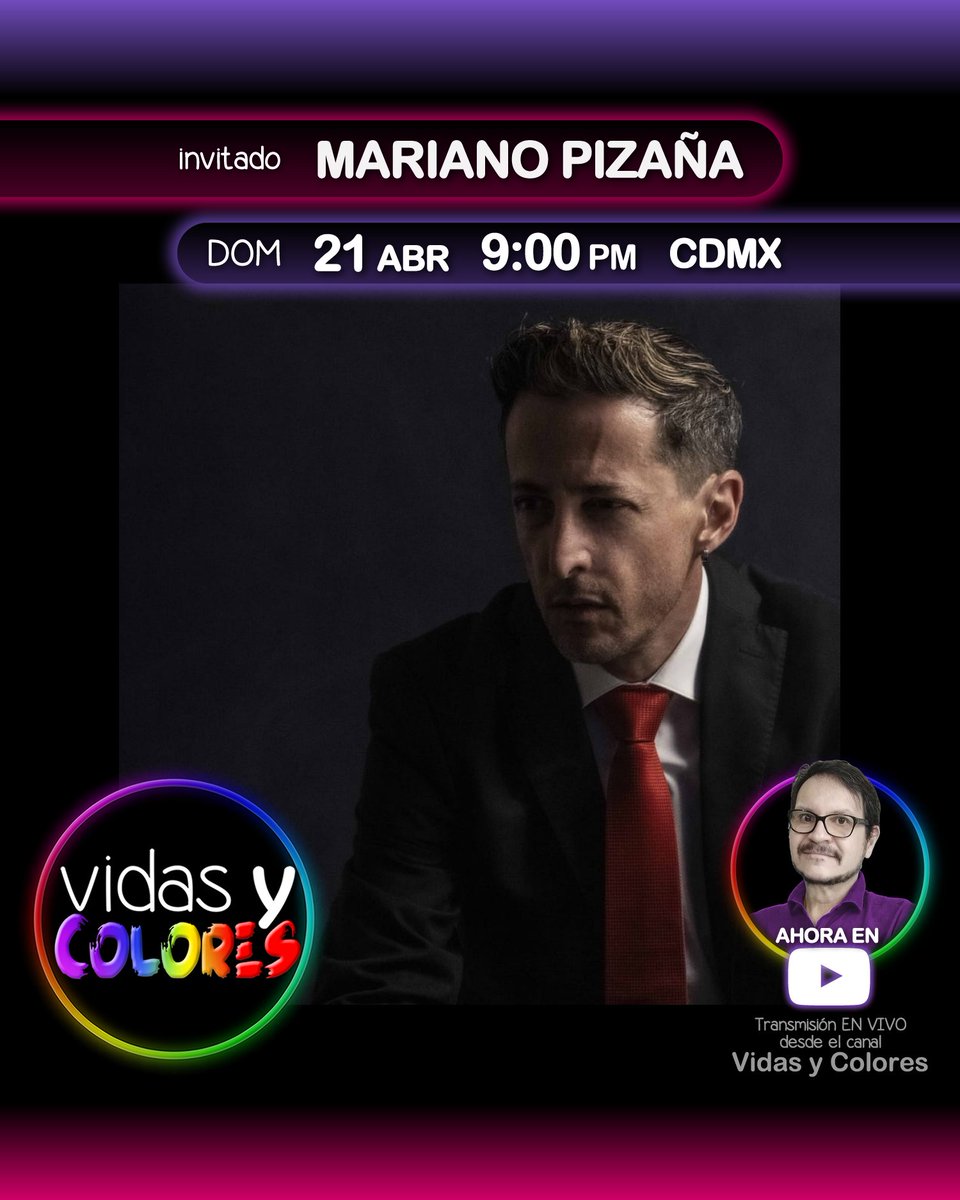 mariano_pizana's tweet photo. Nos vemos este domingo en @vidasycolores con mi amigo @sergiordmx .
Echaremos chismecito y platicaremos de mi nuevo sencillo Te necesito junto a mí.
No te lo puedes perder!

#Entrevistas #domingo #vidasycolores #gay #mexico #CDMX https://t.co/U420gdSNq0