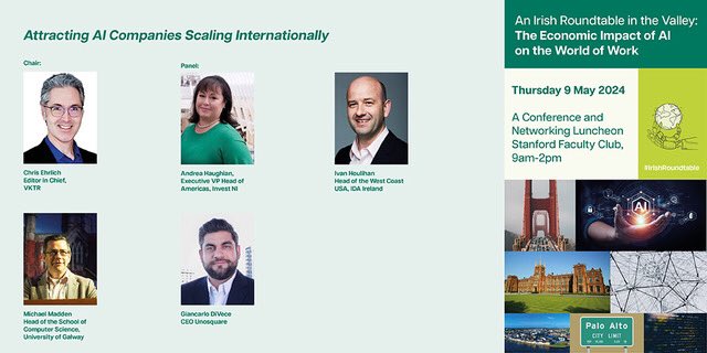 I am delighted to join an expert panel at ‘An Irish Roundtable’ to discuss the economic impact of AI, driven by both innovative home-grown companies and international investors. Join us at the Stanford Faculty Club on May 9th aisling-events.com/events/an-iris…