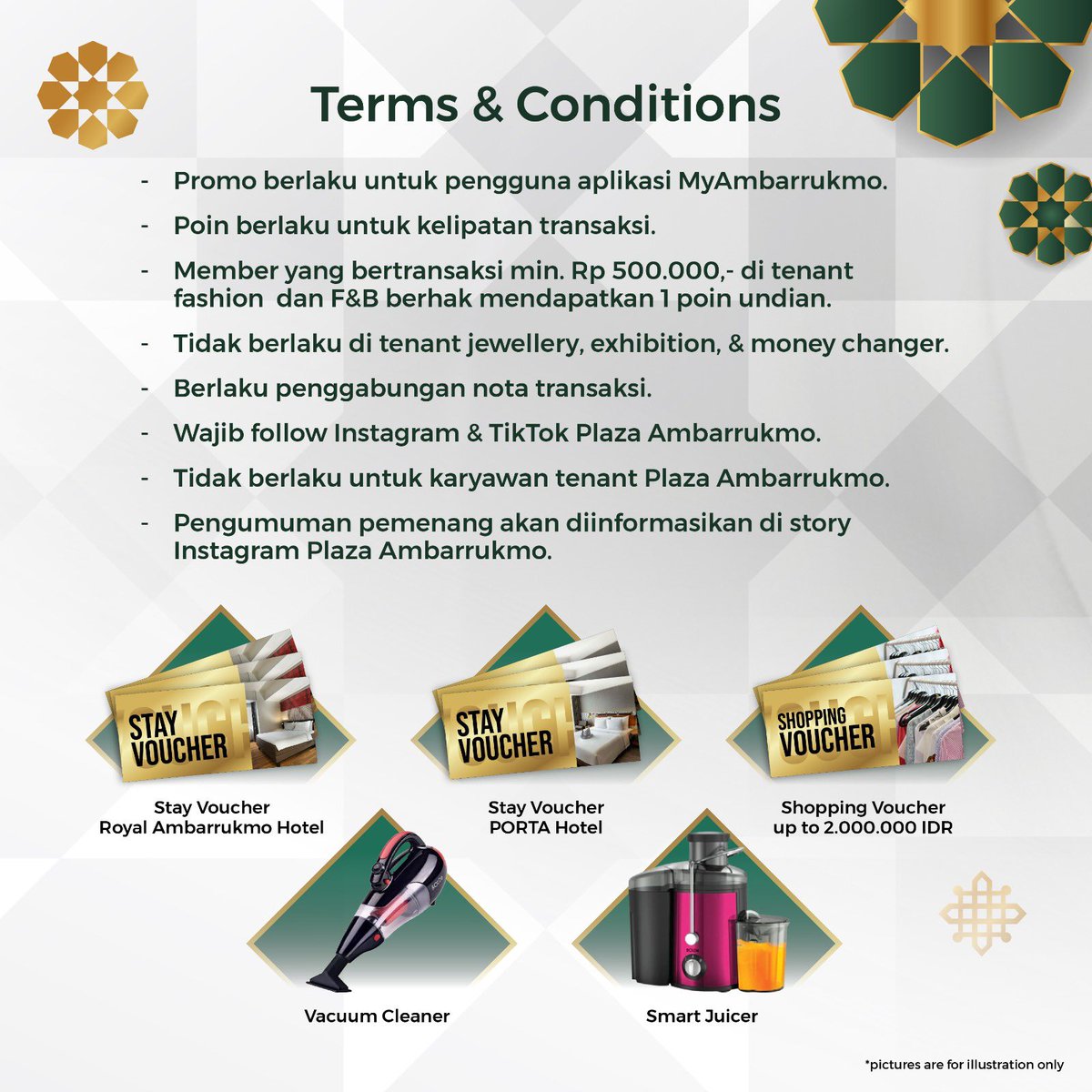 ✨RAYA DEALS✨

7 - 28 April 2024
Dapatkan berbagai hadiah menarik mulai dari Shopping Voucher, Voucher staycation &amp; hadiah menarik hanya dengan minimal transaksi Rp.500.000,- di tenant fashion dan F&amp;B✨

Syarat &amp; ketentuan berlaku😉