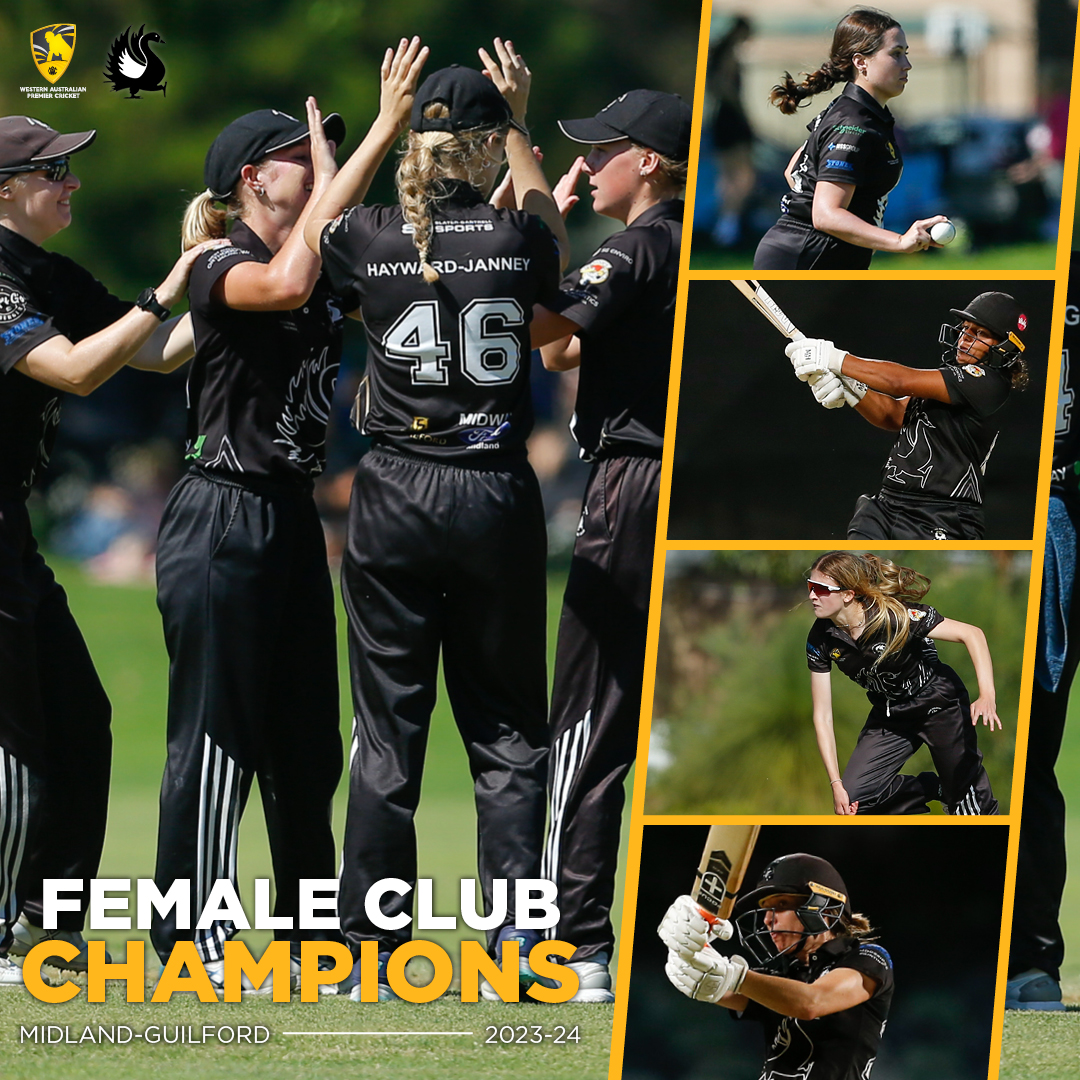 An outstanding season from Midland-Guildford Cricket Club saw them dominate all formats of Senior Female Cricket in 2023-24 ⚫⚪ Midland-Guildford finished with three premierships across A and B Grade, a well-deserved winner of the Female Club Championship 🏆🏆🏆 #WESTISBEST