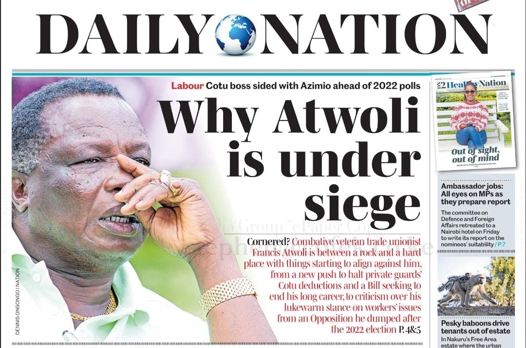 The @NationAfrica prank headline: @AtwoliDza can't be under siege because of the @NAssemblyKE deal to put term limit of @COTU_Kenya Secretary General or using Fazul Mohammed to make statements he has no power upon. 📌 SG Atwoli is a survivor. He has been tried and tested. He has…