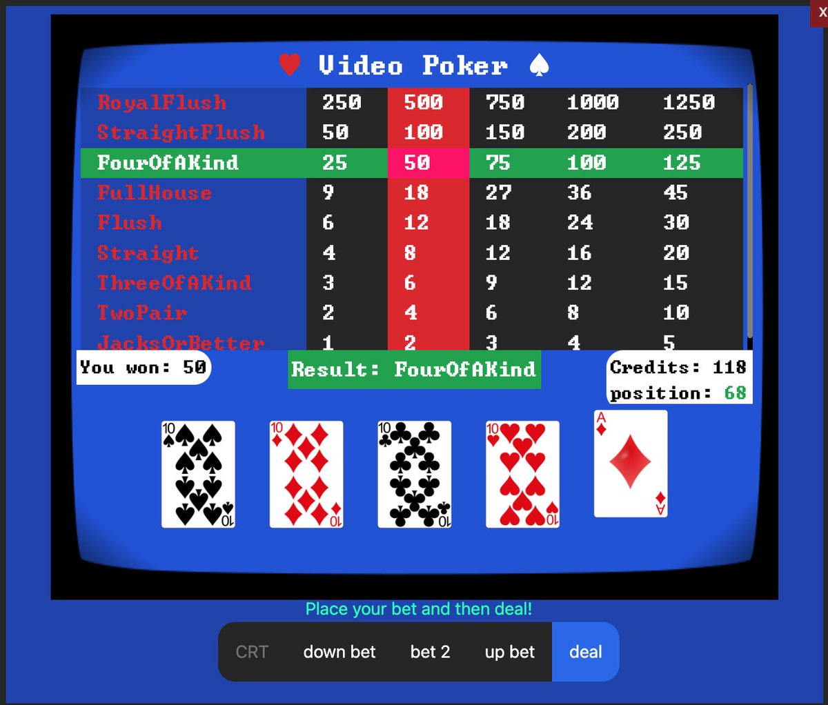 I'm back at it again on <a href="/AART_BlackJack/">Black Jack</a>'s video poker. Got 2 nice hands back to back.