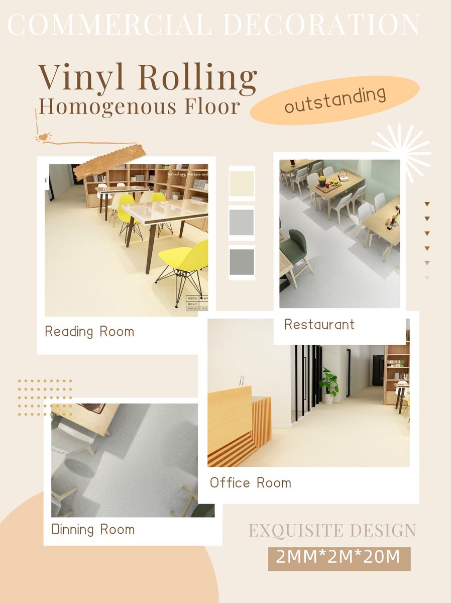 Exquisite Design Homogeneous Vinyl Flooring for Commercial Decoration

* Zero-Formaldehyde
* Insect-proof, Fire-proof, Water-proof
* Wear resistant, Anti-slip, 
* Easy installation and Easy Cleaning 

#commercialflooring #vinylflooring