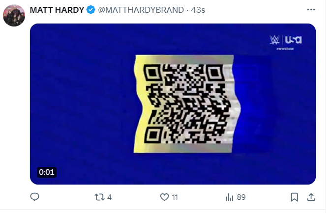 Matt Hardy, who as far as we know is no longer signed with AEW, just shared a clip of the QR code glitch from tonight's WWE Raw
