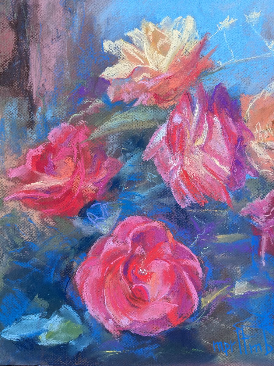 Roses Rio Samba, State Capitol Park World Peace Rose Garden,  Sacramento, California (paper canson mi-teintes, pastel, size 12x16 inches, 2024). #pasteldrawing #art #drawing #pastel #pastelart #pastelpainting #softpastel #artist #artwork #painting #pastelartist #softpastels