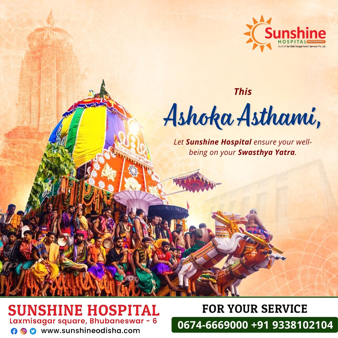 This #AshokaAsthami, let @SunshineBBSR accompany you on your #SwasthyaYatra, ensuring your well-being every step of the way.
.
.
.
.
#ashokaashtami #rukunarathayatra #lordlingaraj #LingarajTemple #sunshinehospitalbhubaneswar #hospital #Bhubaneswar #CenterOfExcellence