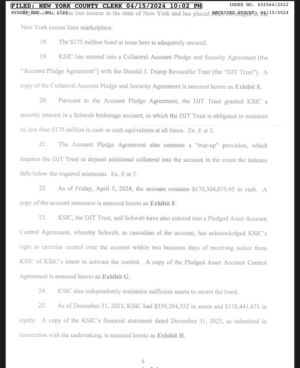 And those docs not only say Trump’s collateral is a Schwab securities account held by the Donald J. Trump Revocable Trust with $175.3 million in value as of April 5, 2014, even though the filing was made today. 2/