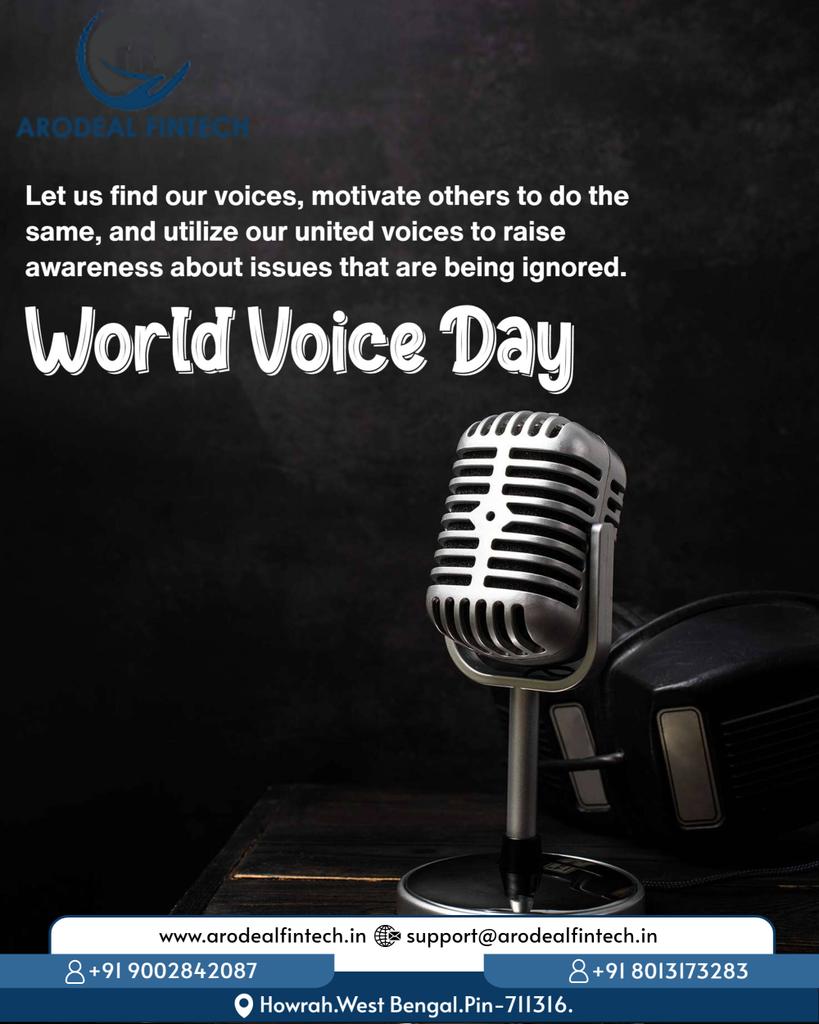 Greetings from Arodeal FinTech  
 #WorldVoiceDay #VoiceMatters #CelebrateYourVoice #ProtectYourVoice #HealthyVoice #ExpressYourself #VocalHealth #VoiceCare #FindYourVoice #LoveYourVoice #VoiceIsPower #SpeakUp #SingOut #RaiseYourVoice #VoiceOfChange #AmplifyYourVoice