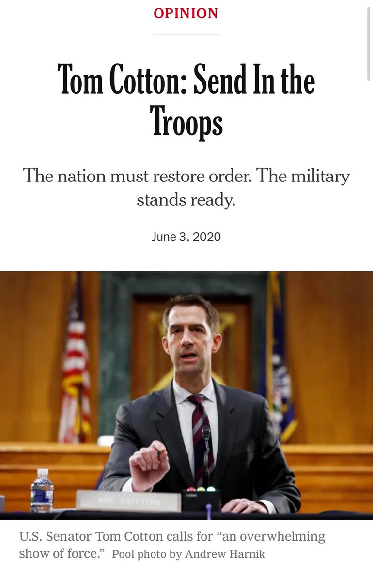Tom Cotton has repeatedly, openly fantasized about violence against peaceful protesters from his position in the Senate, despite the centrality of nonviolent protest in our nation’s history. That we are unable to sanction him for it speaks to our failing society