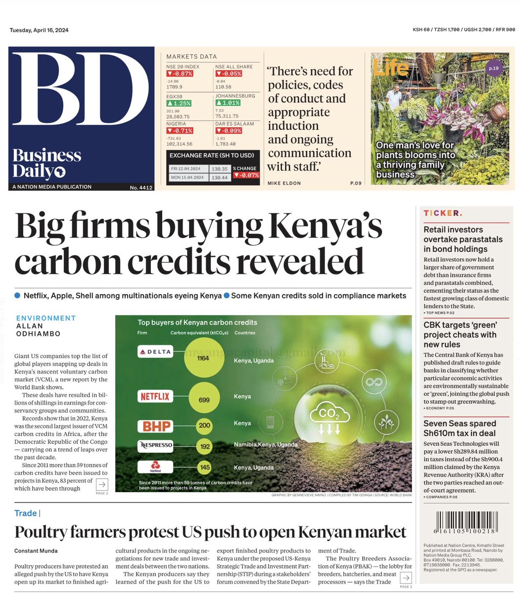 Top buyers of Kenya's carbon credits include Delta, NEtflix and BHP: