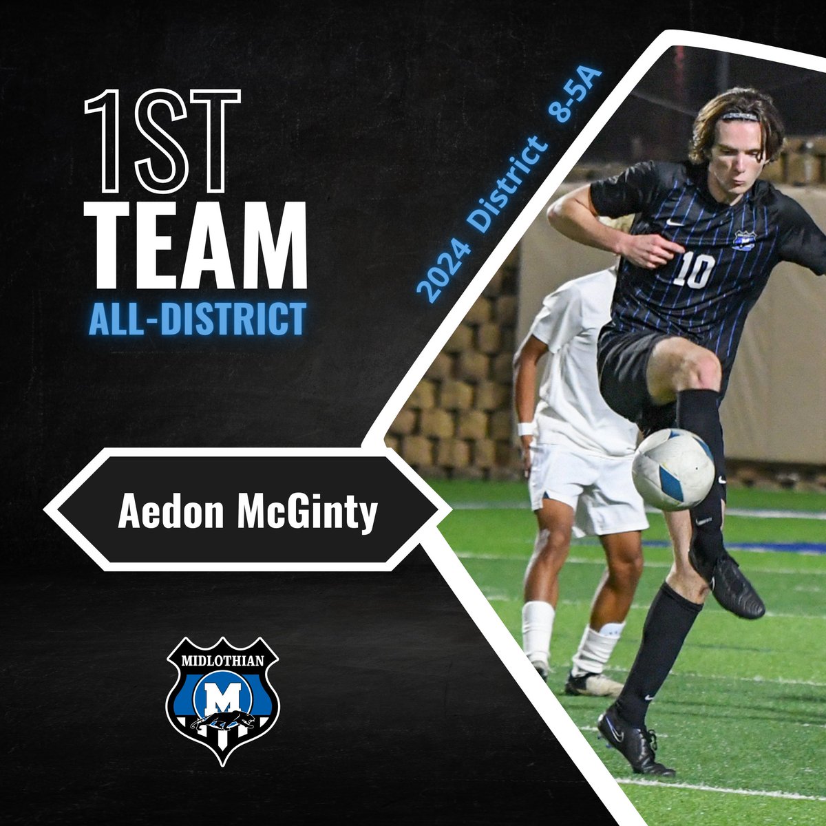 midlo_bsoccer's tweet image. Congratulations to Aedon McGinty for being voted as part of the 2024 1st Team All-District. #MISDProud #Pantherpride