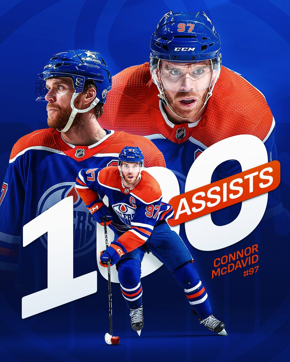 100 ASSISTS FOR CONNOR 🍎 Connor McDavid (@cmcdavid97) becomes the first player to record 100 assists in a season since @WayneGretzky in 1990-91!