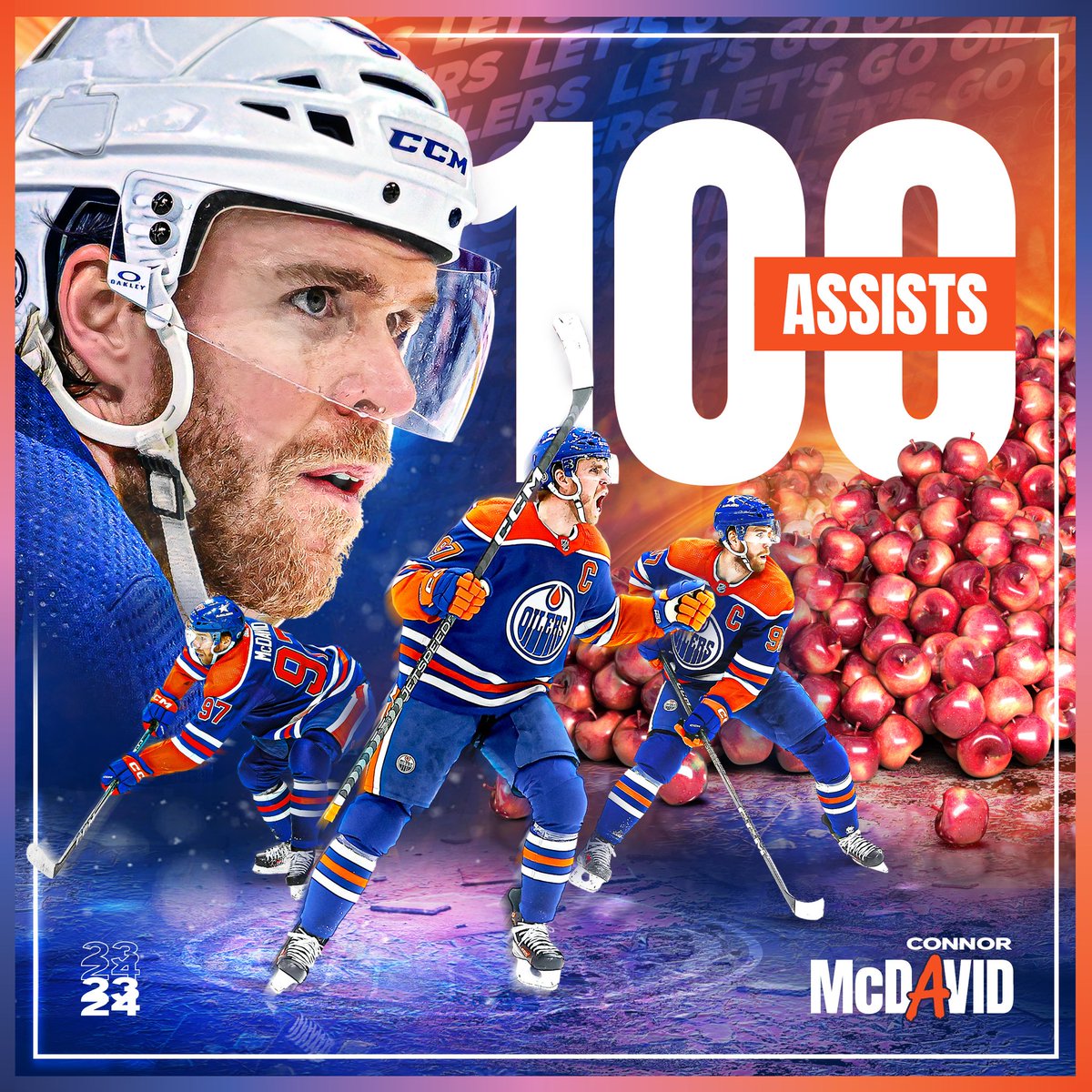 Trout_Standing's tweet photo. RT @EdmontonOilers: 💯 McDAvid ����

With an helper on Hyman's goal, McDavid has reached 100 assists on the season 🍎 https://t.co/kdEXJajdqc