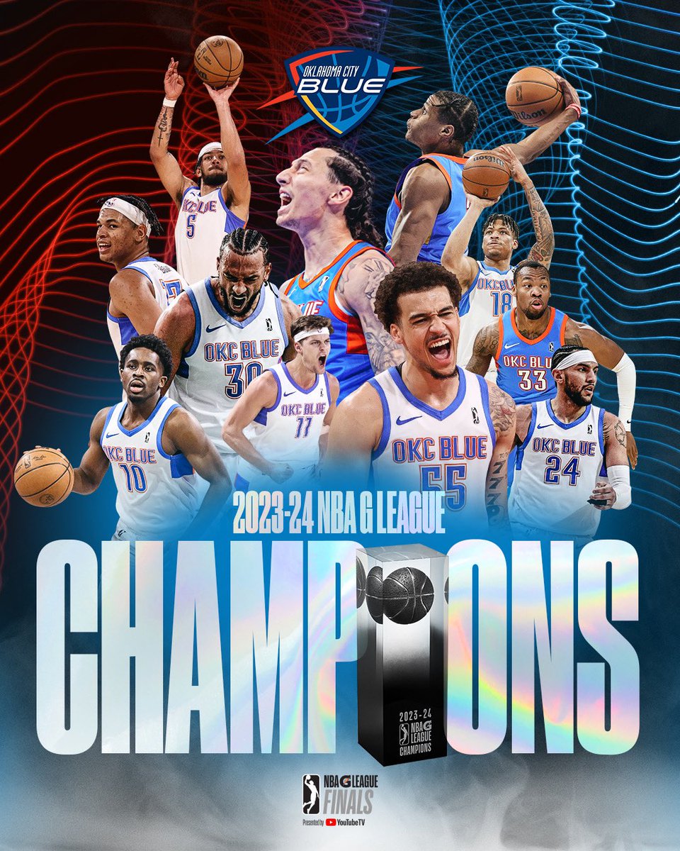 🏆 CHAMPS! 🏆 For the first time in team history, the @okcblue are your G League champions, winning two straight games against the Maine Celtics in the #NBAGLeagueFinals presented by @YouTubeTV to take home the title in Game 3!