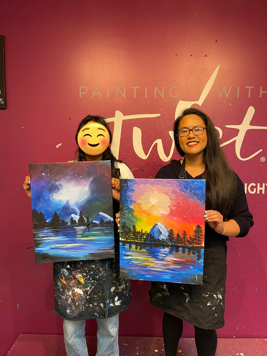 Today my friend and I did ‘painting with a twist’ for the first time! 🎨 It was a lot of fun painting with wine and snacks 🍷 Our artworks turned out so beautiful! 🥰