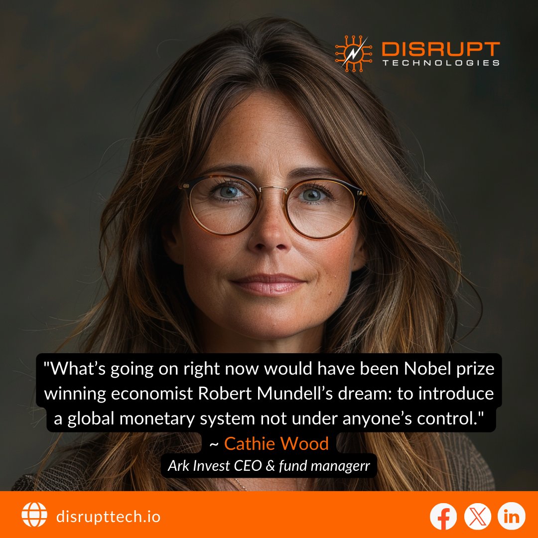 DisruptTechCard's tweet image. 💬 #CathieWood channels #RobertMundell's dream: a global financial system uncontrolled by any authority. We're making it a reality! 

With #DisruptTech's white-label #cryptodebitcards, you step into the future of #decentralizedfinance. Visit 👉 Disrupttech.io.