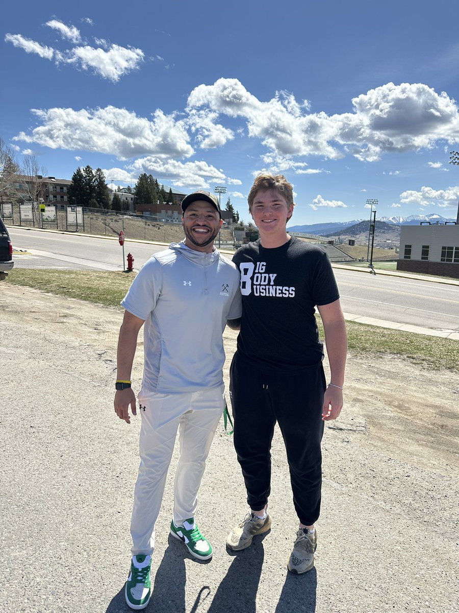 Had a great visit with <a href="/CoachMAllenFB/">Montell A. Allen II</a> at Montana Tech! Can’t wait to be back for summer camp!!!🔥<a href="/CoachChadRogers/">Chad Rogers</a> <a href="/MonTechFootball/">Montana Tech Football</a> <a href="/KodyTorgerson/">Coach Kody Torgerson</a> <a href="/CoachKyleSamson/">Kyle Samson</a> <a href="/coach_garcia86/">Zach Garcia</a> <a href="/DenCoGridiron/">DenCo Gridiron</a> <a href="/KevinMoses38/">Kevin Moses LLC</a> <a href="/nxt1sports/">NXT 1</a> <a href="/SangerFB/">Sanger Indian Football</a> #GreenGoons #Tribe