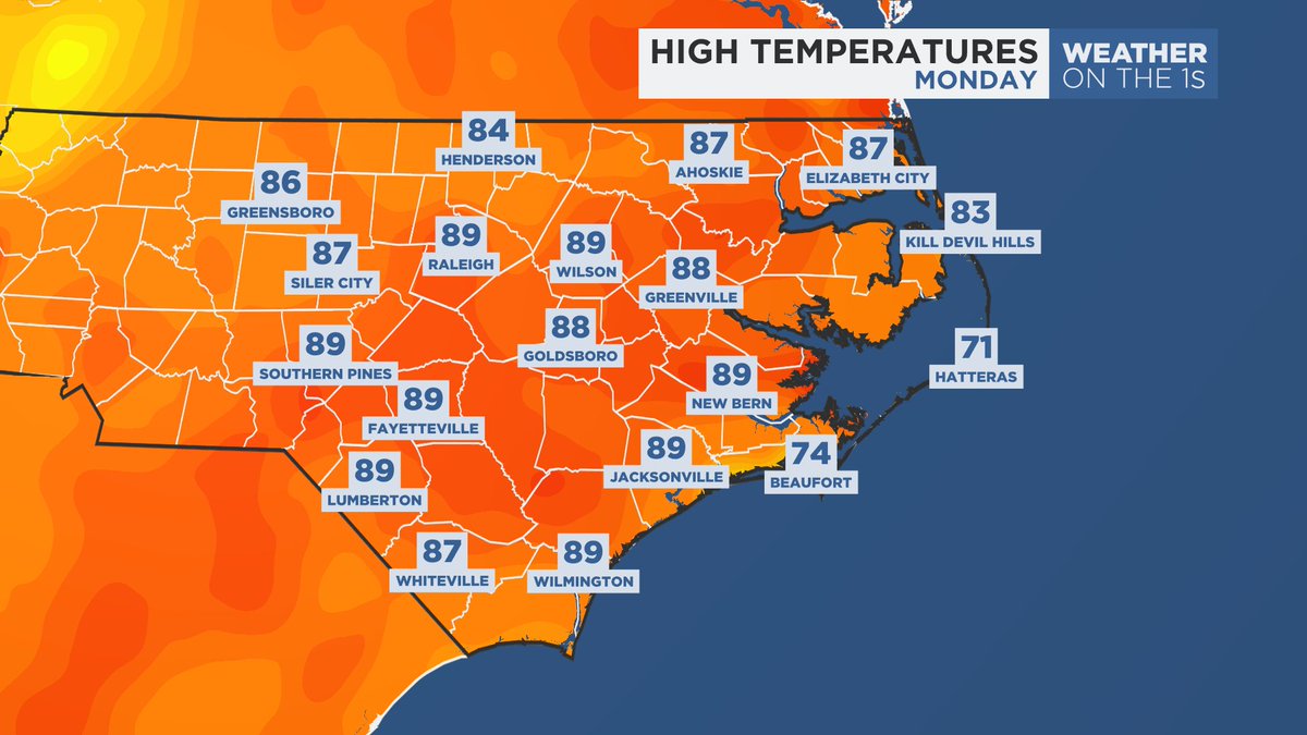 It was a bit warm across North Carolina on Monday... A daytime high of 89 seemed quite popular today. #SpectrumNews1 #ncwx