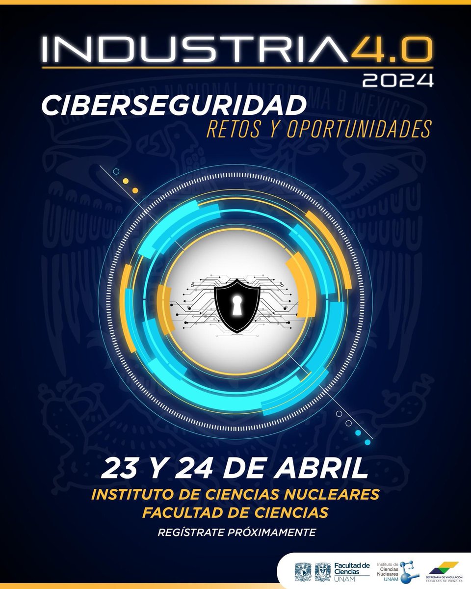 🔵🟢 ¡Ya viene el evento, donde la industria y la academia se juntan para abordar los desafíos actuales y del futuro respecto a la #Ciberseguridad #SeguridadDigital #CharlasTecnológicas #ExpertosEnSeguridad #UNAM @icnunam REGISTRO 🎟️👉 forms.gle/iZHGxzDhh9xw1X…