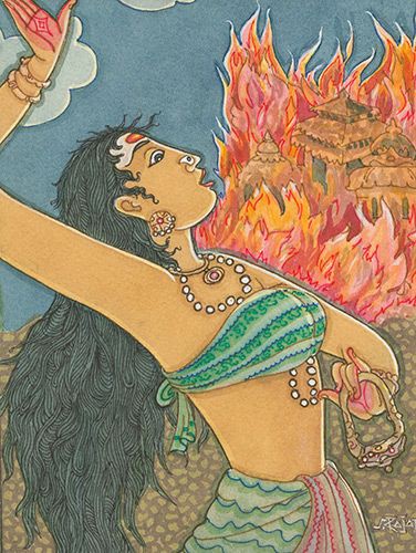 Kannaki's Curse Burns the City of Madurai -The Tamil poetry Silapathikaram is the source of The Story of Kannaki. When Kannaki's husband was wrongfully put to death, her chasteness gave her immense fury and sadness, which set Madurai on fire. #visualart
