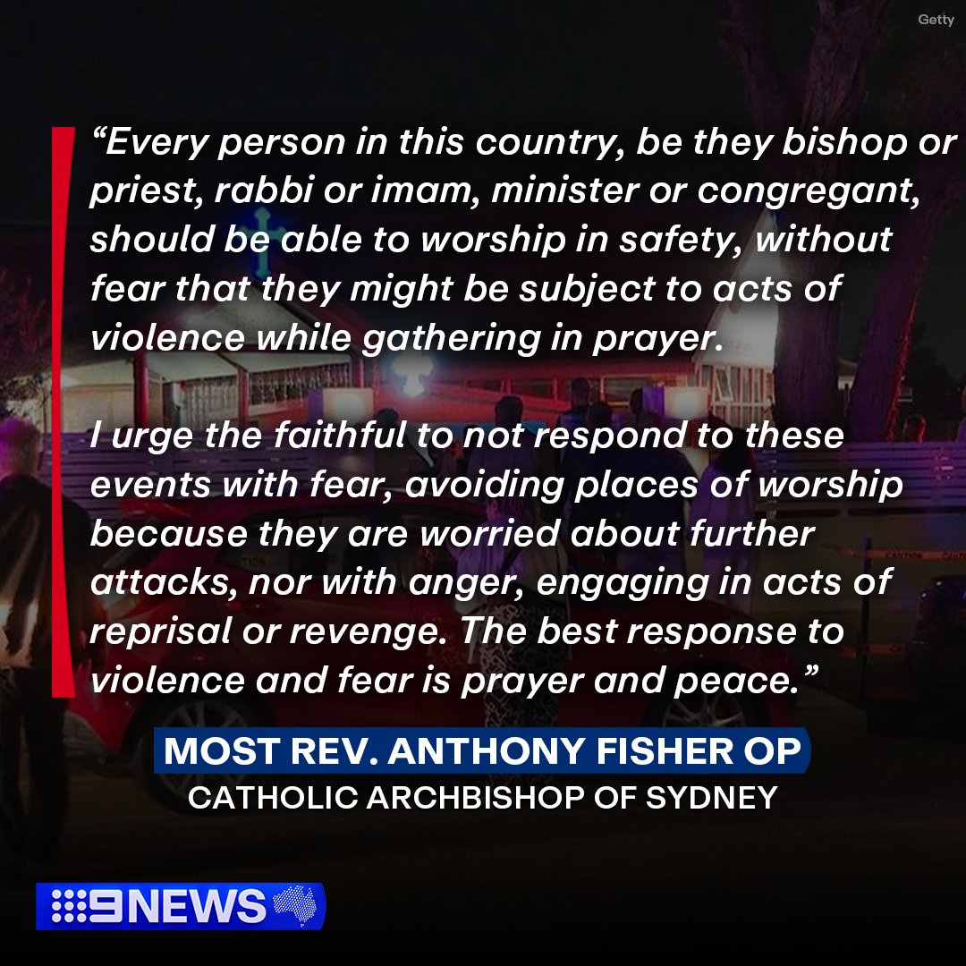 The Catholic Archbishop of Sydney has called for the nation's Catholic community to 'worship without fear,' following the shocking terror attack at Christ the Good Shepherd Church in Sydney's west overnight. #9News READ MORE: nine.social/EGb