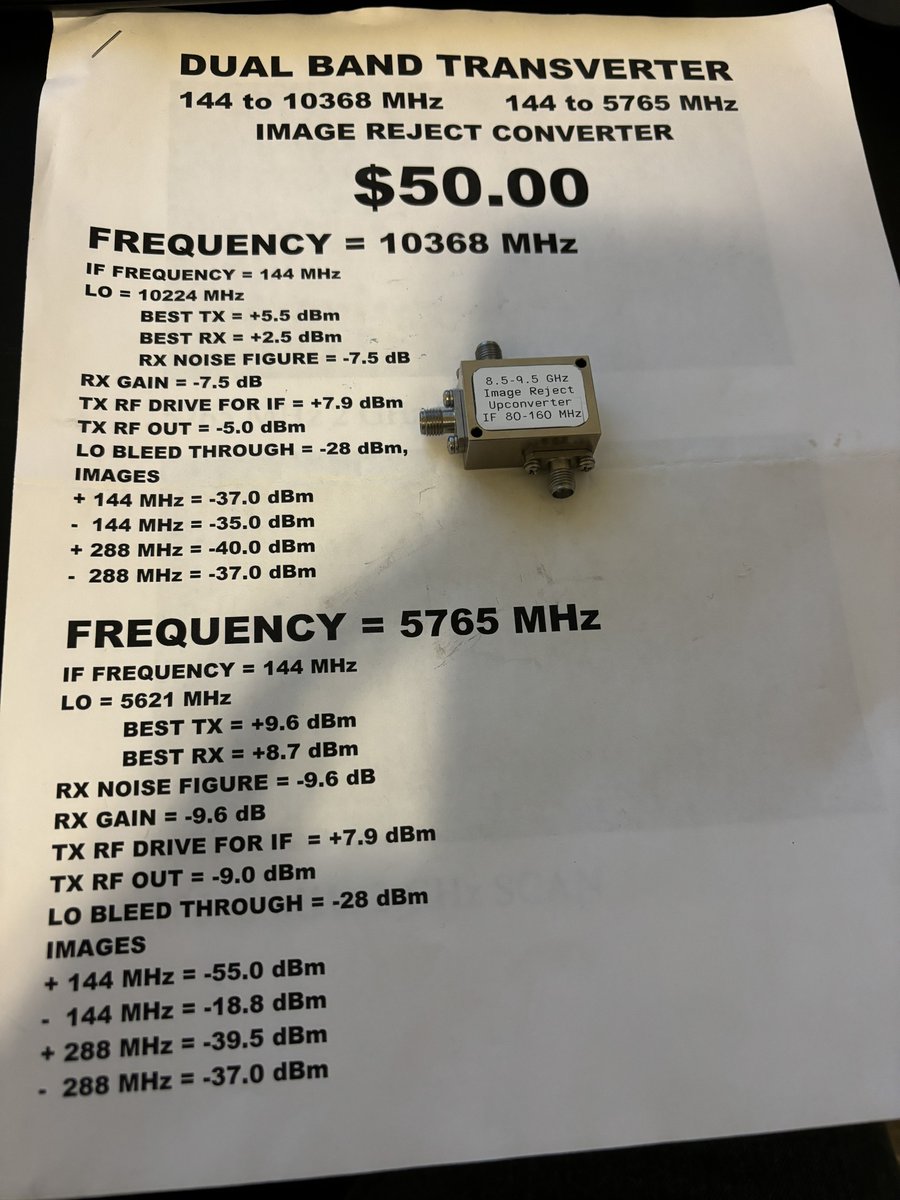 Oooh hello there! When I bought this I didn't have anything that could work as an LO at 5GHz.  Now I have a #HackRF and a #ADALMPluto :)  Now to find something that can work as a 10GHz LO (and maybe 8GHz too?).  #FiveAndDime #hamradio #miteq #IRJ085095L120A