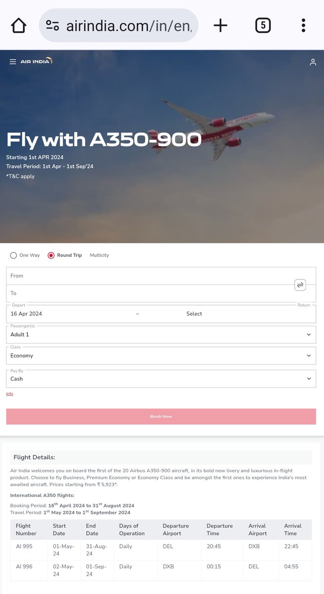 Remember F-UBAI ? Dubai will be the first international destination for India's and Air India's first A359 AI995/996 (Delhi-Dubai-Delhi) will see the deployment of A350 effective May 01, 2024 #AirIndia #A359 #Delhi #Dubai