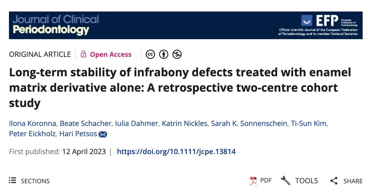 Long-term stability of infrabony defects treated with enamel matrix derivative alone: a retrospective 2-centre cohort study - read this open-access article by Ilona Koronna et al published in the JCP. #EFPerio #JCPbyEFP #periodontology
tinyurl.com/mr32ndrz