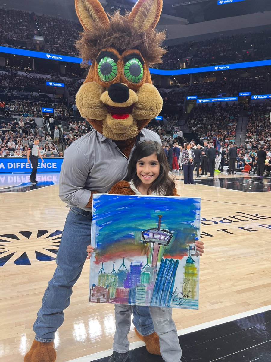 Cristina Garcia (@mrsgcoordinates) on Twitter photo What a way to end the <a href="/spurs/">San Antonio Spurs</a> season! Not only did we beat the <a href="/nuggets/">Denver Nuggets</a> on Friday, but <a href="/SpursCoyote/">Coyote</a> painted the SA skyline during a time out & gave his glorious work of art to Prince! 🏀🖤🩶#gospursgo #hangitinthelouvre #hangitinprincesroom #latepost What a way to end the <a href="/spurs/">San Antonio Spurs</a> season! Not only did we beat the <a href="/nuggets/">Denver Nuggets</a> on Friday, but <a href="/SpursCoyote/">Coyote</a> painted the SA skyline during a time out & gave his glorious work of art to Prince! 🏀🖤🩶#gospursgo #hangitinthelouvre #hangitinprincesroom #latepost