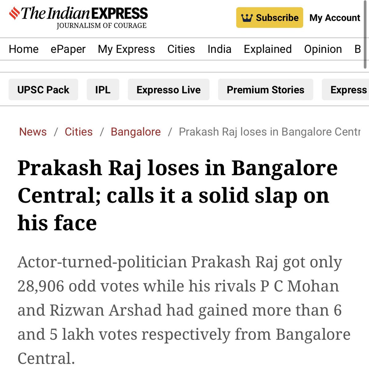Wow… saw @prakashraaj interview in Tamil, last time he talked so arrogantly in his mother tongue to central Bangalore people and he could not even get 30k votes  …
Good that he is speaking with the same arrogance in Tamil……
#DotAlliance