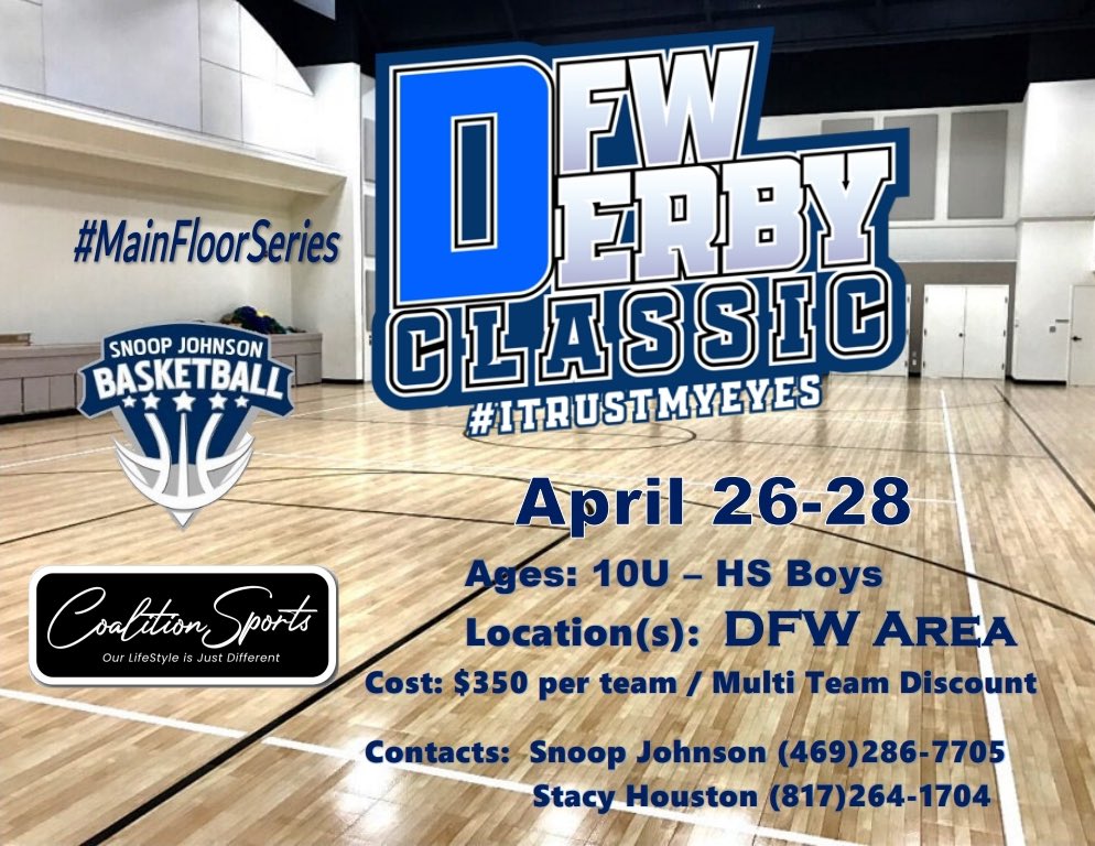 The Main Floor Series 🍿 Session 2: DFW Derby Classic 📅 April 26-28 🏀 Boys ages 12u - HS Elite 📍 Impact Center (Arlington,TX) Still a few spots AVAILABLE Get SIGNED UP ⬇️ basketball.exposureevents.com/218176/e/regis…