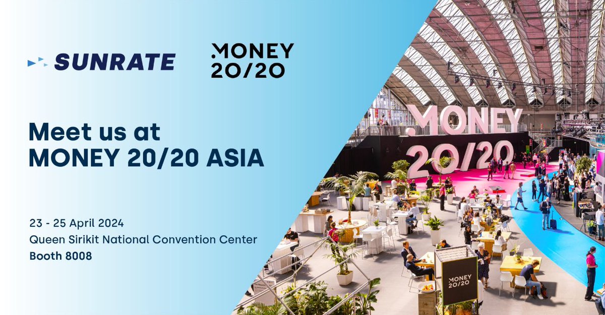 SUNRATE will be at #Money2020Asia from 23-25 April! Visit us at booth 8008 to learn more about our business payment services and how we can help you save on cross-border payments. See you there!

#SUNRATE #Money2020Asia #BusinessPayments #CrossBorderPayments