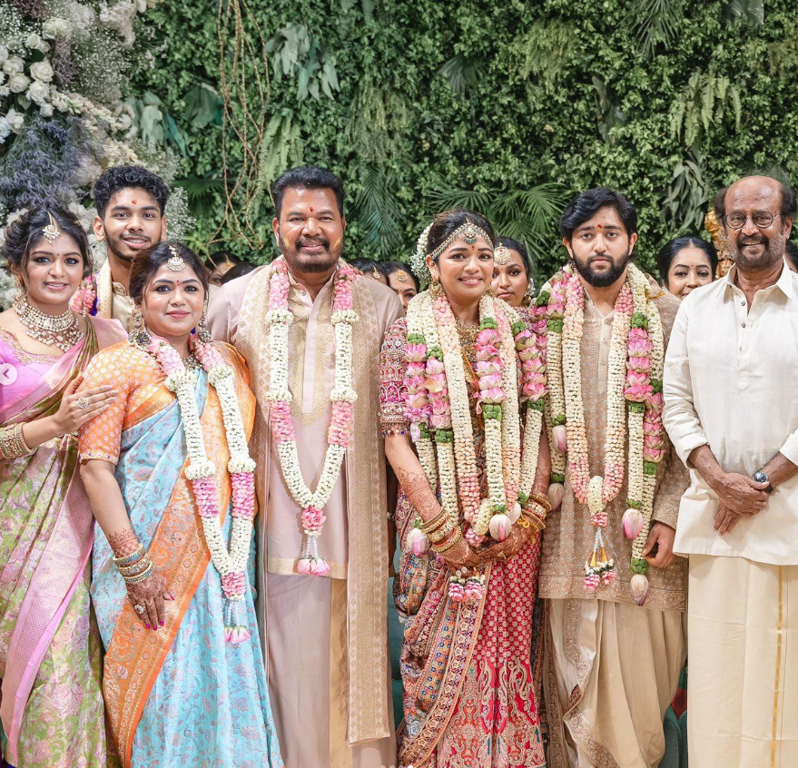 Actors #kamalhaasan, #rajinikanth, #chiyaan ,suriya , #karthi along with his wife graced the grand wedding ceremony of Director
shanmughamshankar ‘s elder daughter 
.
#AishwaryaShankar with #TarunKarthikeyan! 🎊😍
#rajinikanth #kamalhaasan #vikram #suriya #karthi #shankar